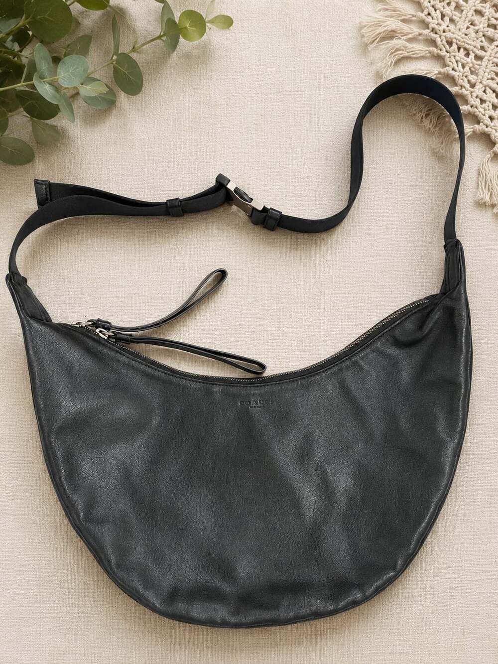 Rag & Bone Riser Crossbody Bag Black Leather Crescent Hobo Shoulder Bag